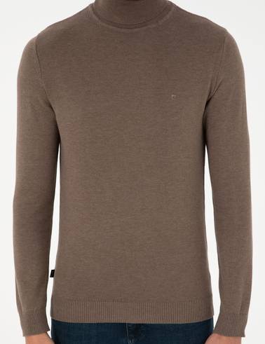 Vizon Melanj Slim Fit Balıkçı Yaka Basic Triko Kazak