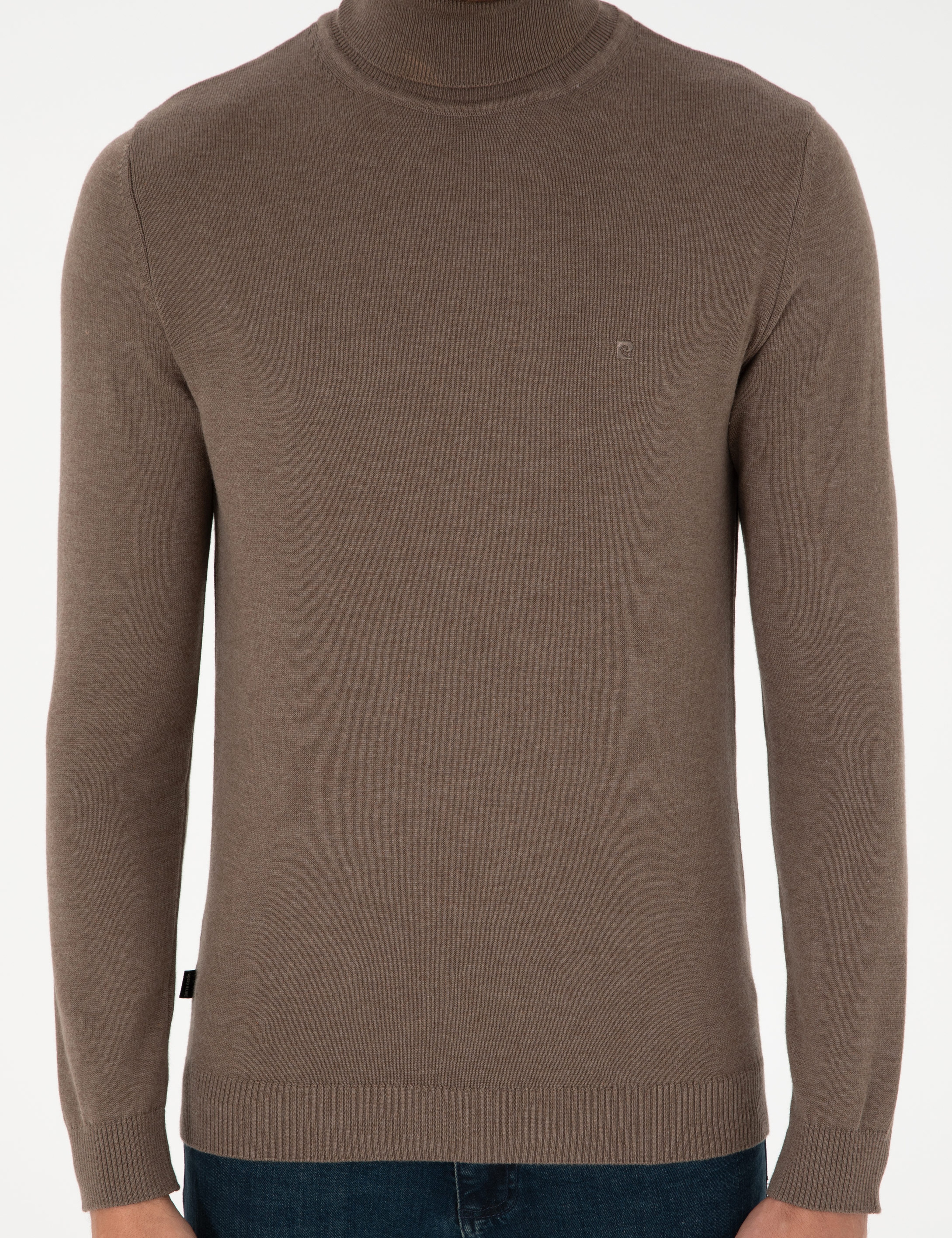 Vizon Melanj Slim Fit Balıkçı Yaka Basic Triko Kazak - Image 6