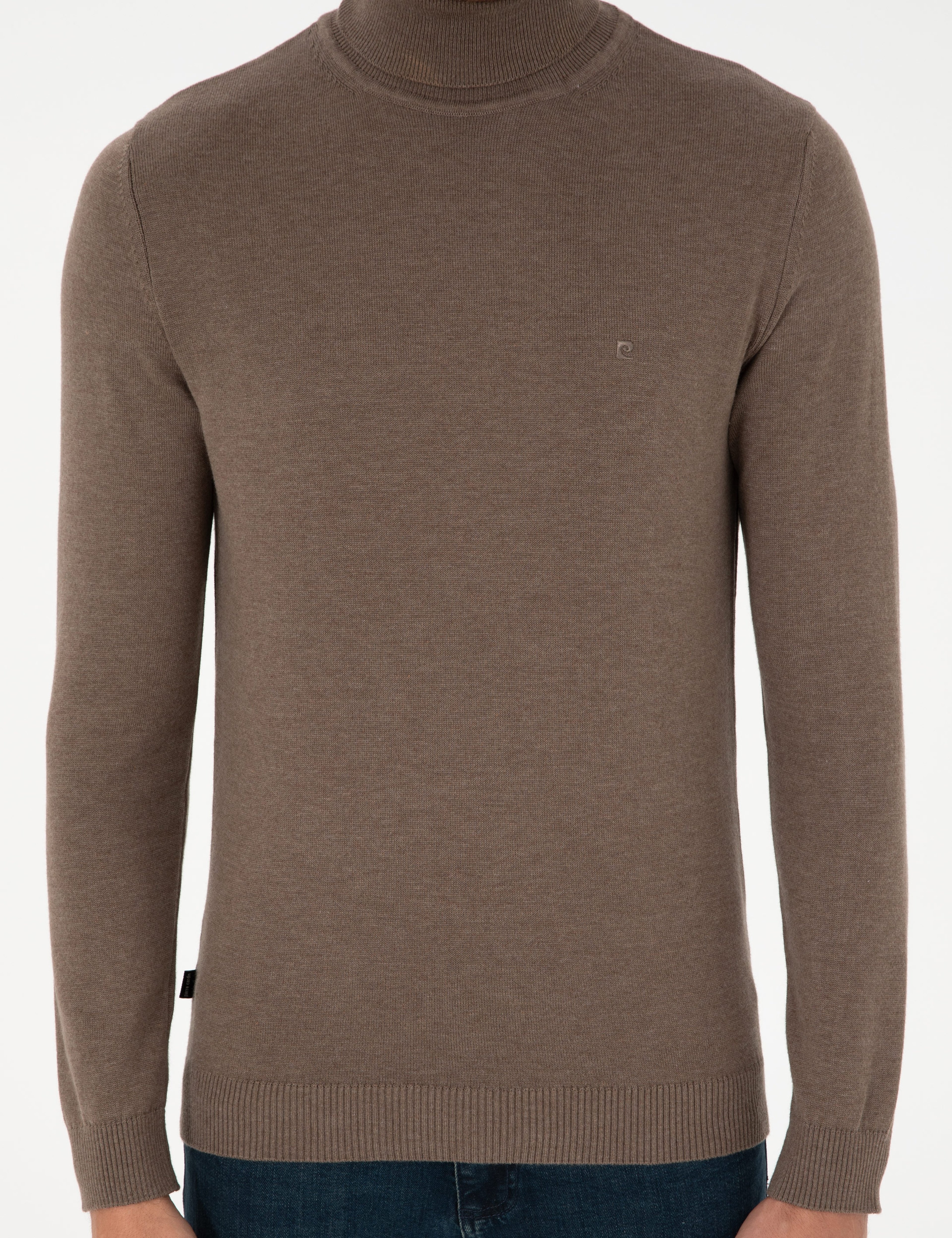 Vizon Melanj Slim Fit Balıkçı Yaka Basic Triko Kazak