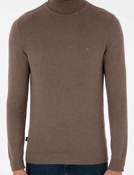 Vizon Melanj Slim Fit Balıkçı Yaka Basic Triko Kazak - 50296582047