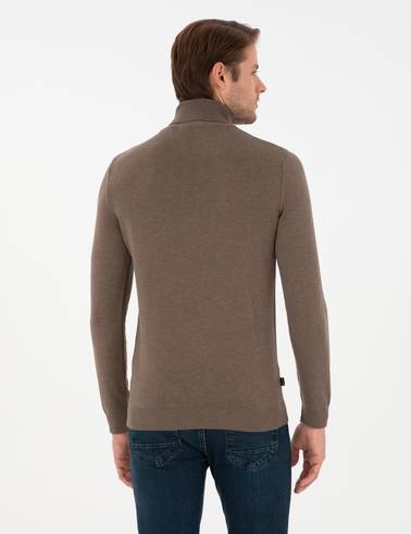 Vizon Melanj Slim Fit Balıkçı Yaka Basic Triko Kazak
