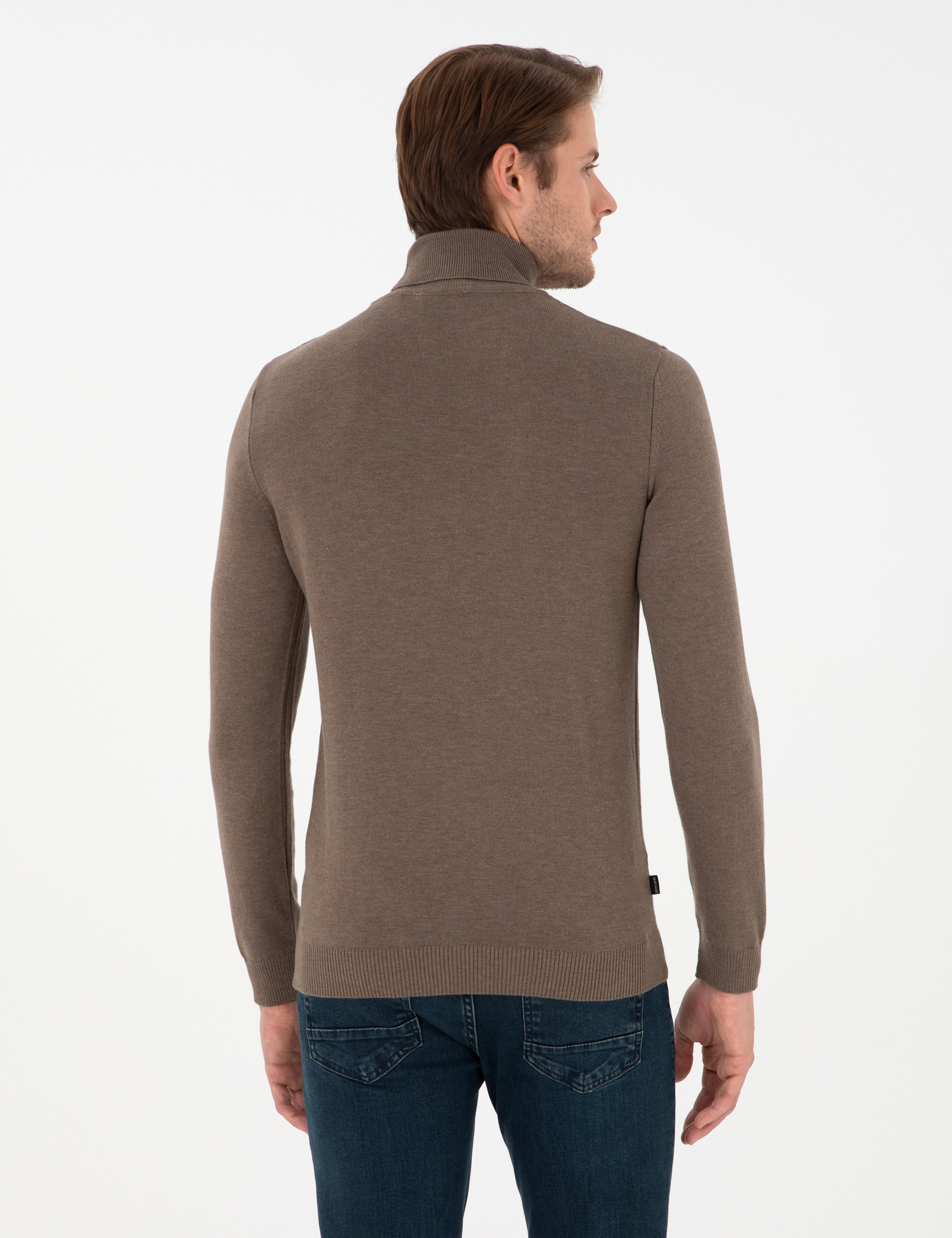 Vizon Melanj Slim Fit Balıkçı Yaka Basic Triko Kazak