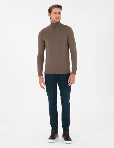 Vizon Melanj Slim Fit Balıkçı Yaka Basic Triko Kazak