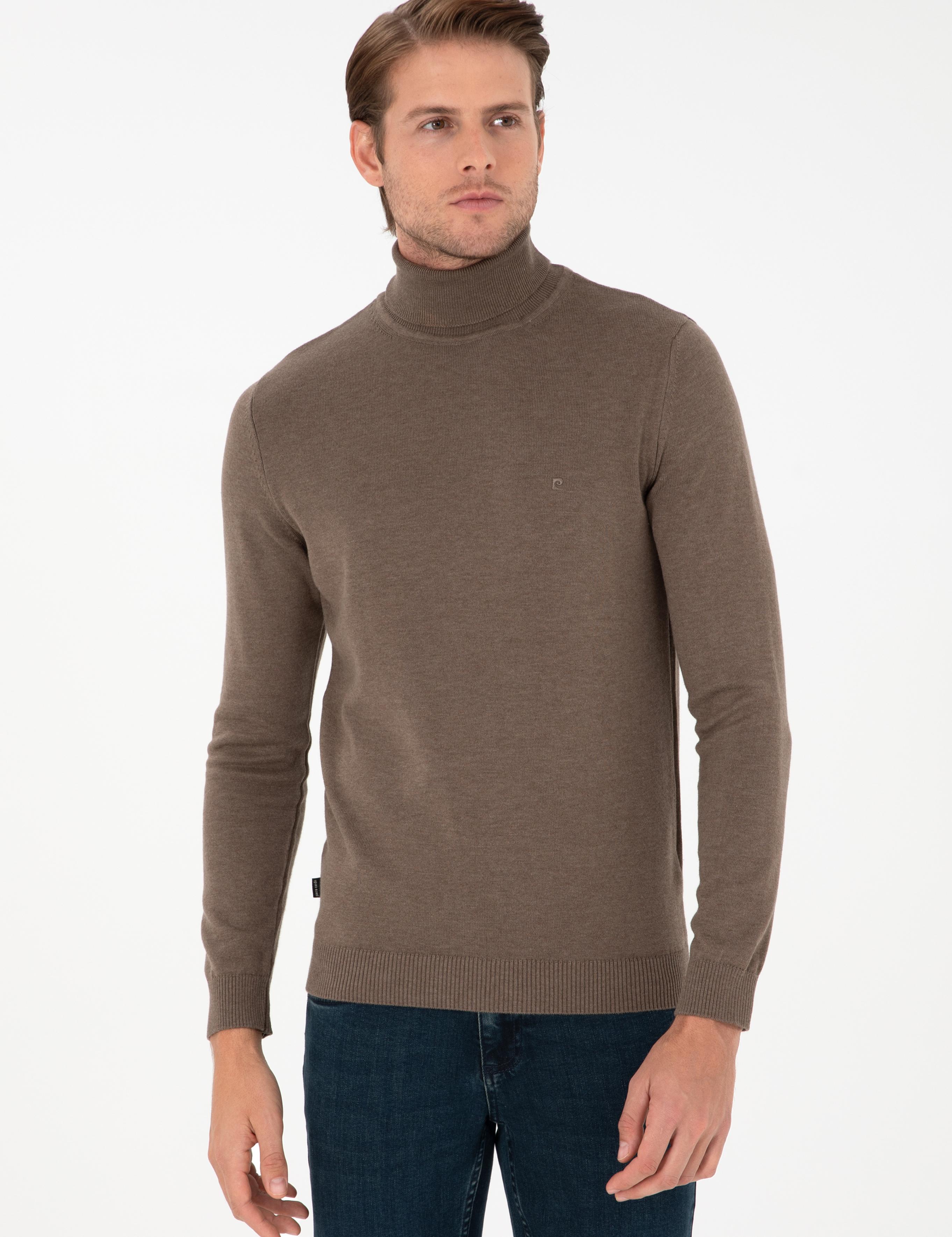 Vizon Melanj Slim Fit Balıkçı Yaka Basic Triko Kazak