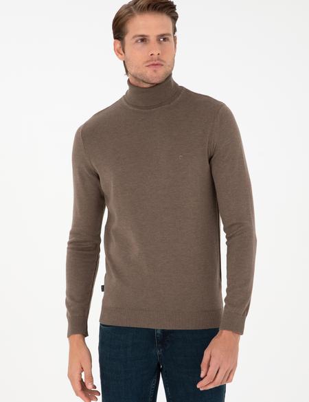 Vizon Melanj Slim Fit Balıkçı Yaka Basic Triko Kazak - 50296582047