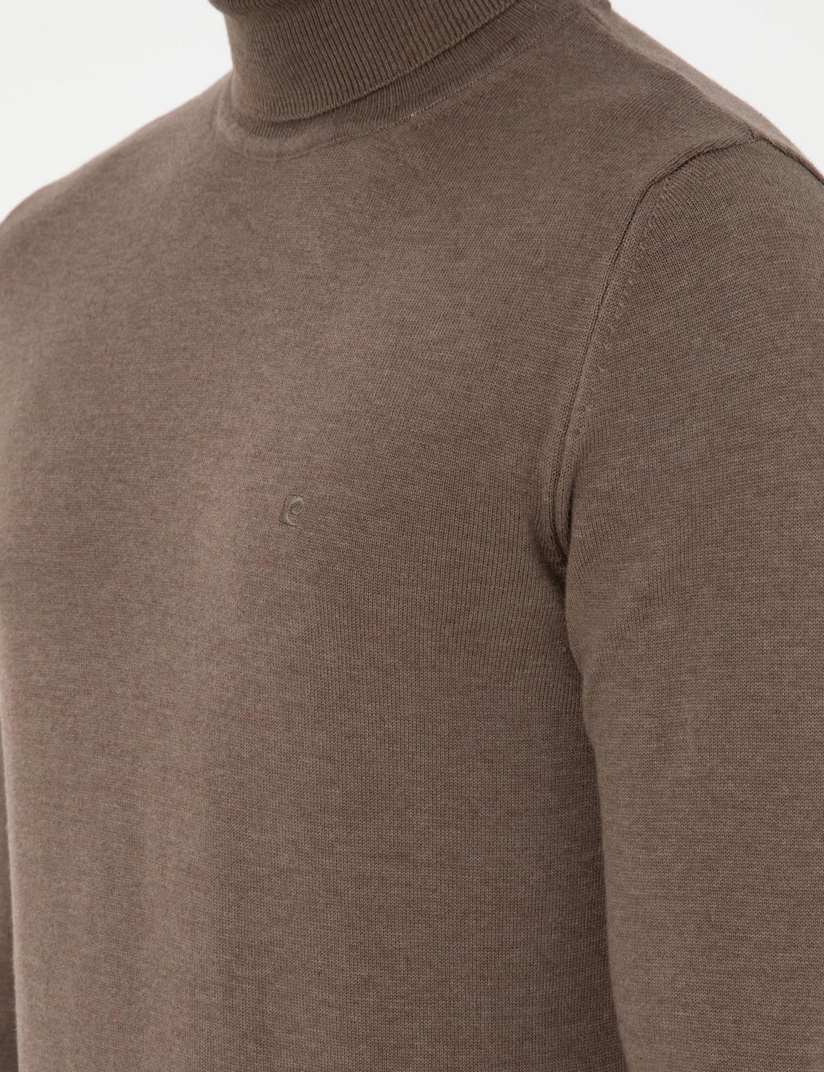 Vizon Melanj Slim Fit Balıkçı Yaka Basic Triko Kazak - 50296582047