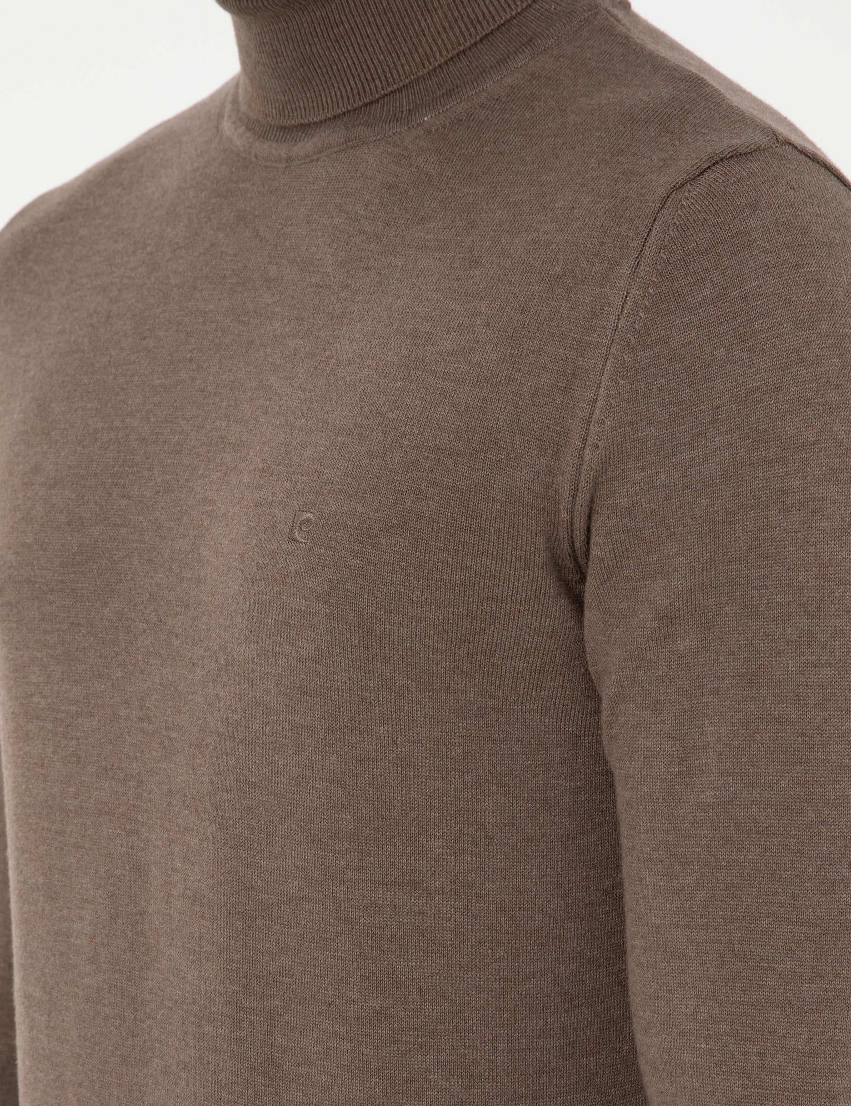 Vizon Melanj Slim Fit Balıkçı Yaka Basic Triko Kazak