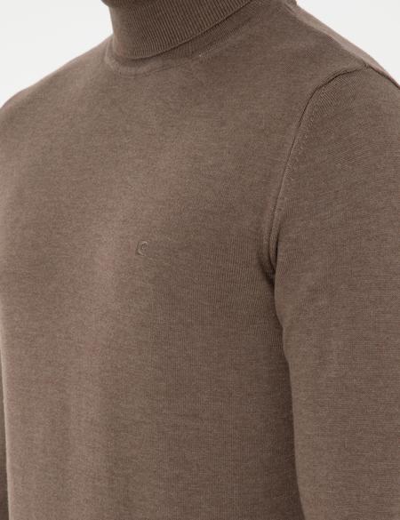 Vizon Melanj Slim Fit Balıkçı Yaka Basic Triko Kazak - 50296582047