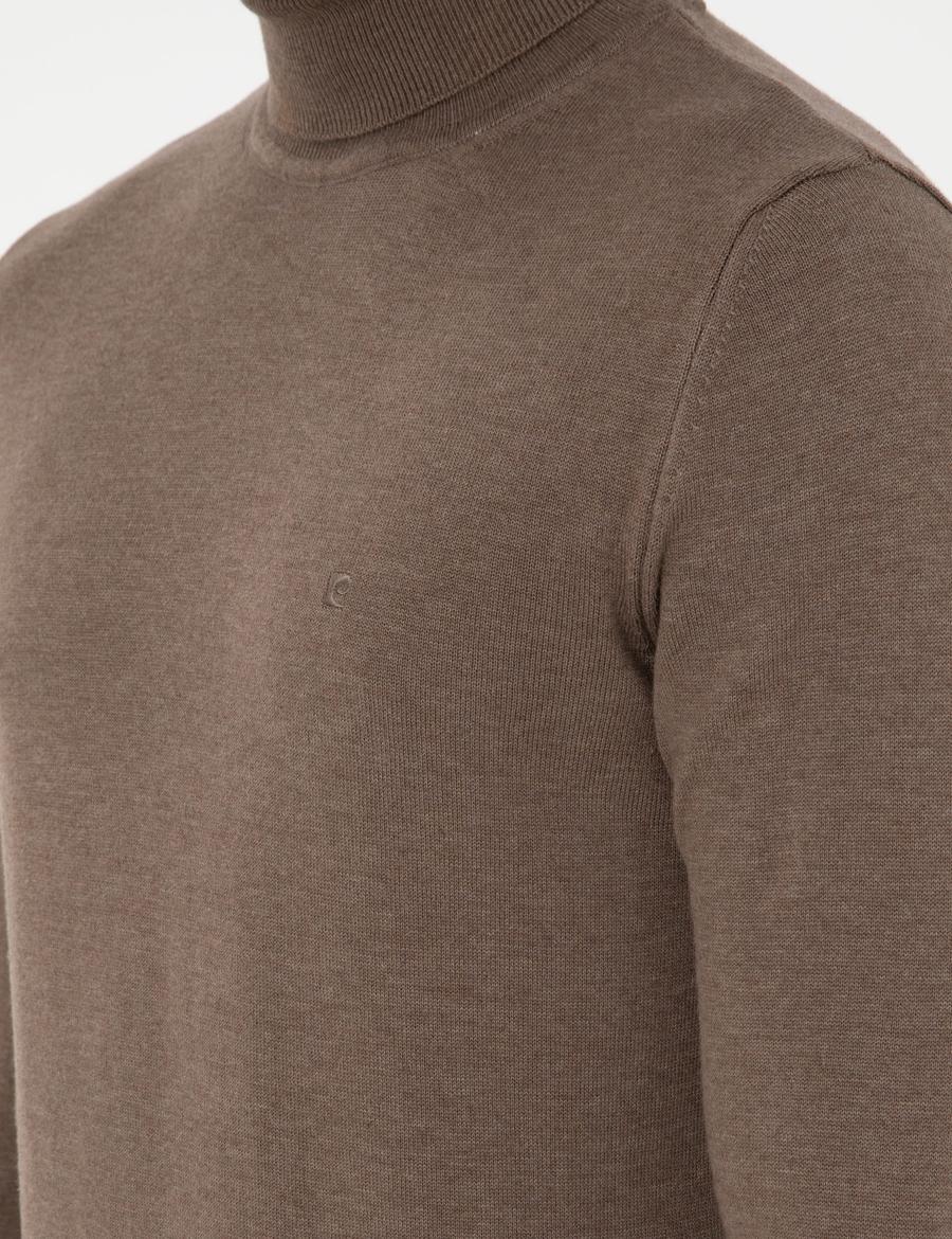 Vizon Melanj Slim Fit Balıkçı Yaka Basic Triko Kazak