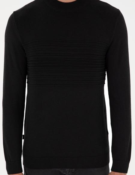 Siyah Slim Fit Çeyrek Yaka Yün Karışımlı Triko Kazak - 50296438018