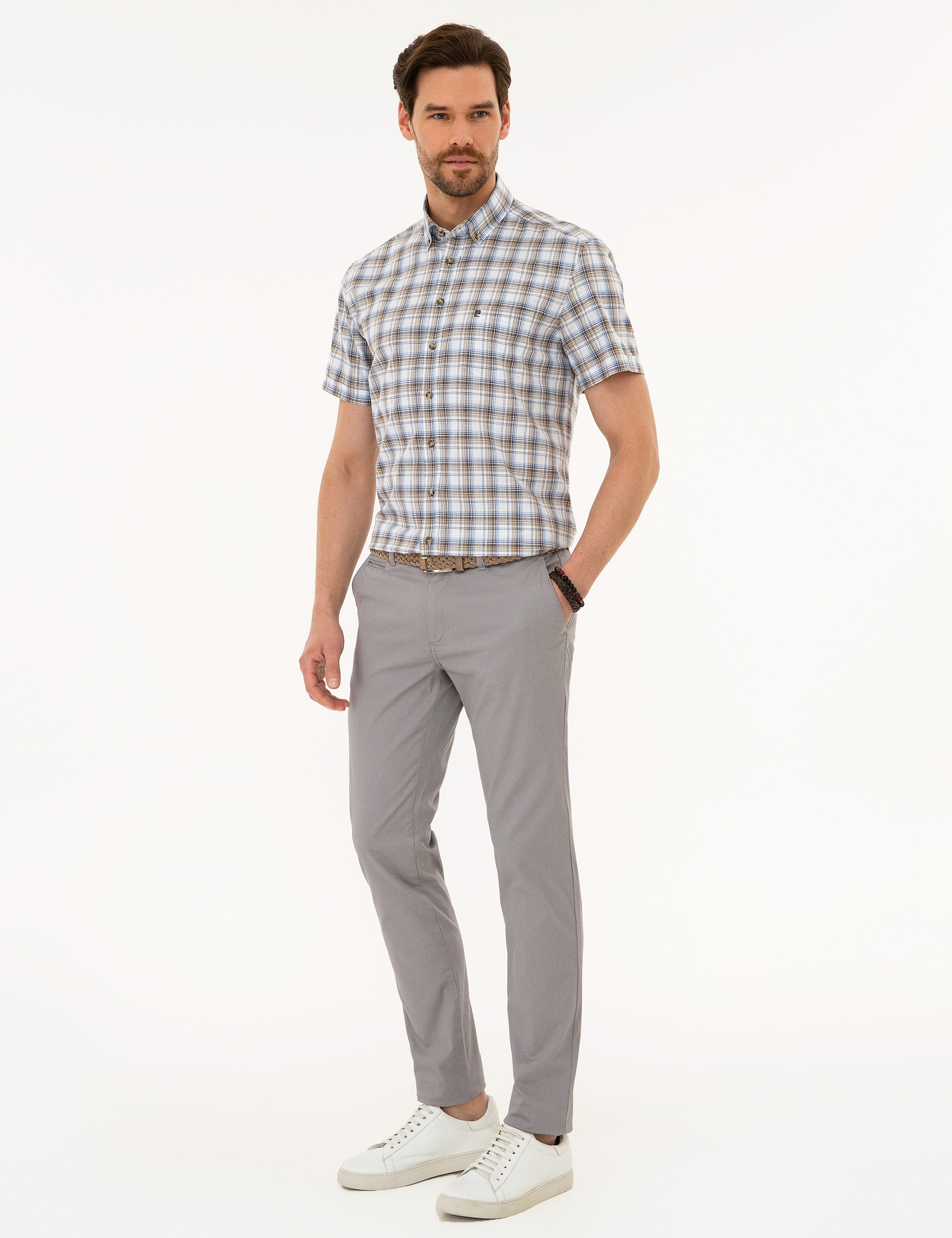 Gri Slim Fit Chino Pantolon - Image 2