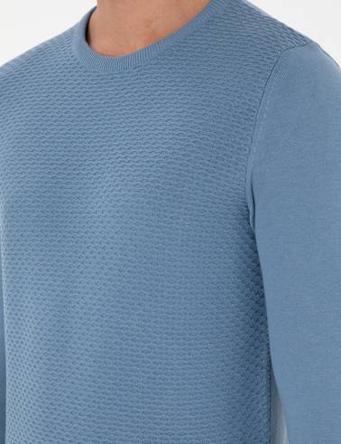 Koyu Mavi Slim Fit Bisiklet Yaka Triko Kazak