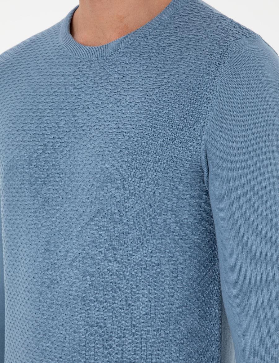 Koyu Mavi Slim Fit Bisiklet Yaka Triko Kazak