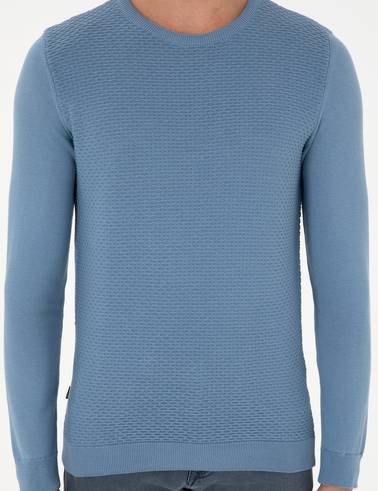 Koyu Mavi Slim Fit Bisiklet Yaka Triko Kazak
