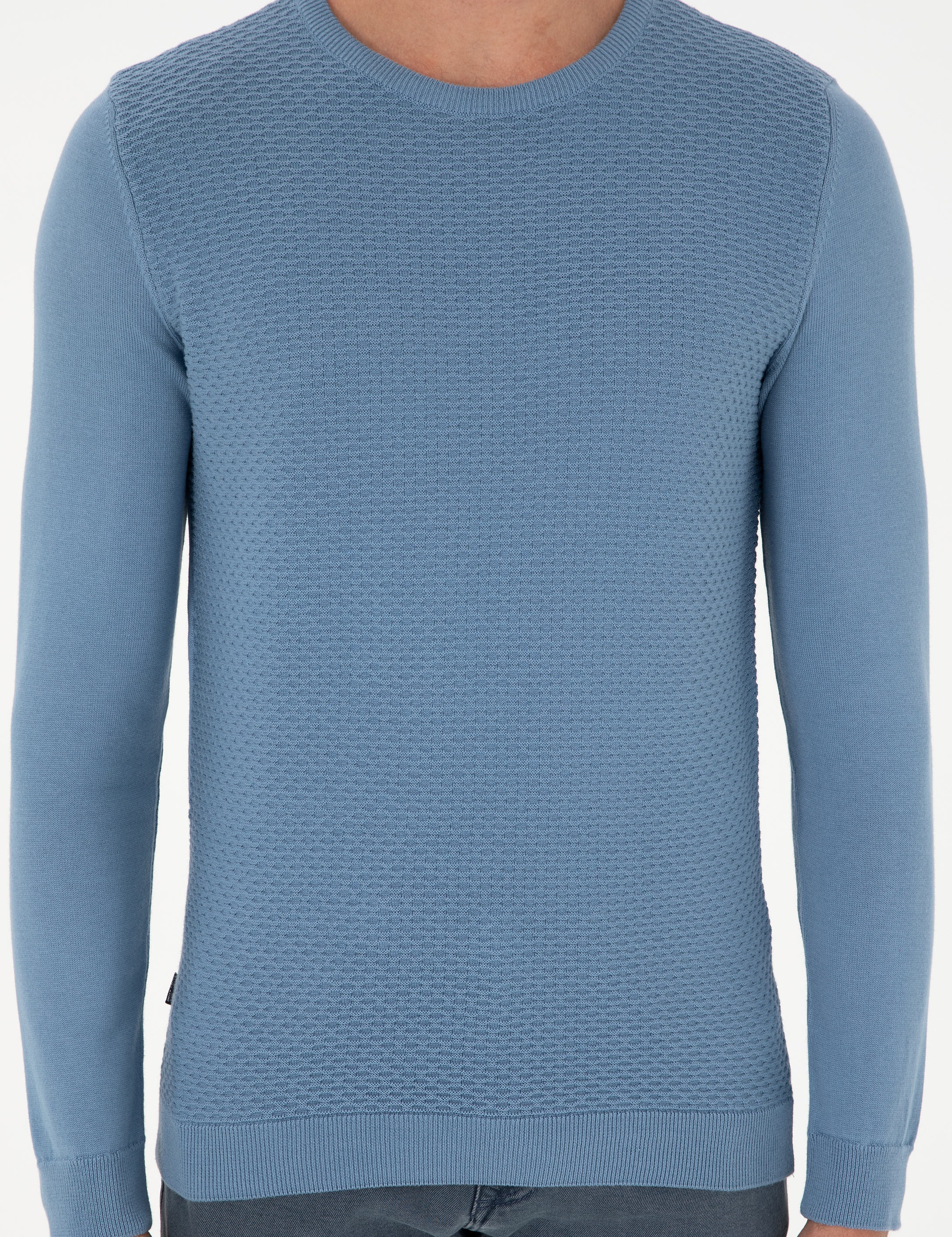 Koyu Mavi Slim Fit Bisiklet Yaka Triko Kazak - Image 6