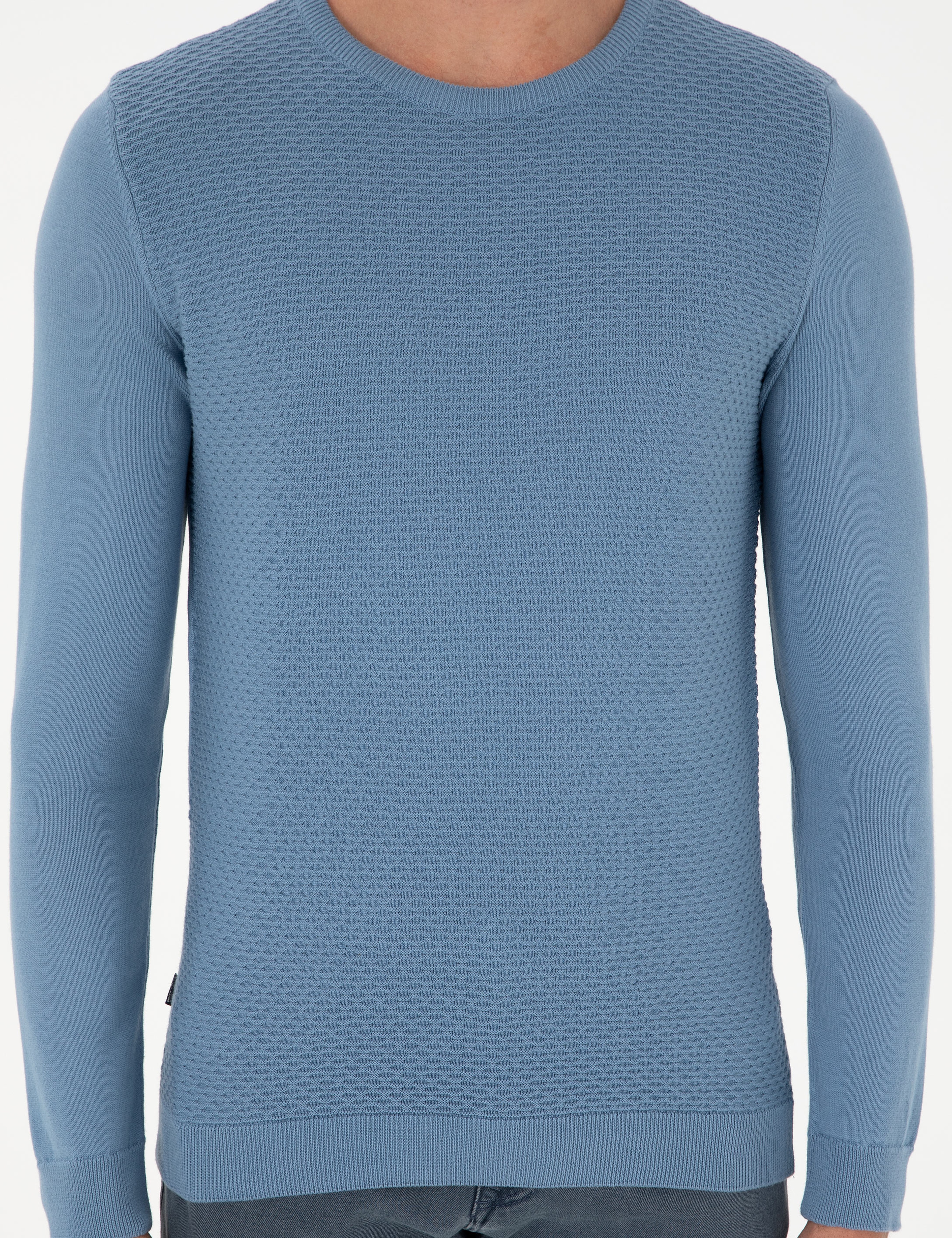 Koyu Mavi Slim Fit Bisiklet Yaka Triko Kazak