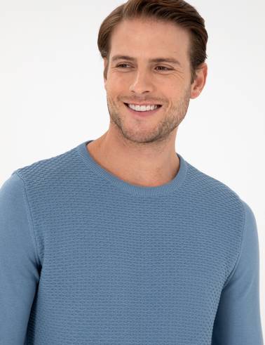 Koyu Mavi Slim Fit Bisiklet Yaka Triko Kazak
