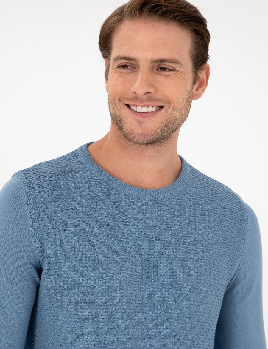 Koyu Mavi Slim Fit Bisiklet Yaka Triko Kazak