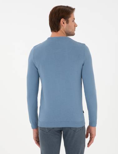 Koyu Mavi Slim Fit Bisiklet Yaka Triko Kazak