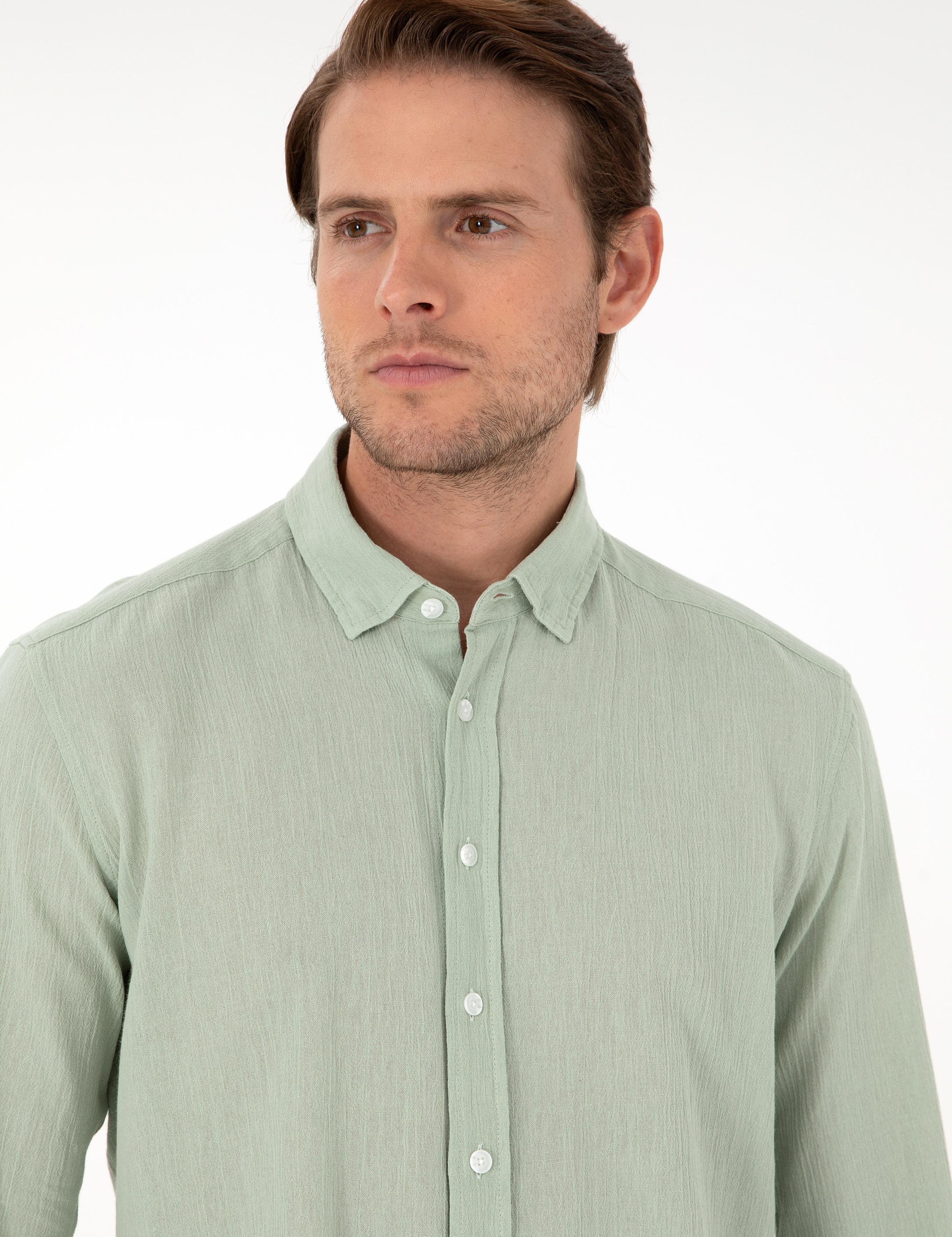 Yeşil Regular Fit Uzun Kollu Gömlek
