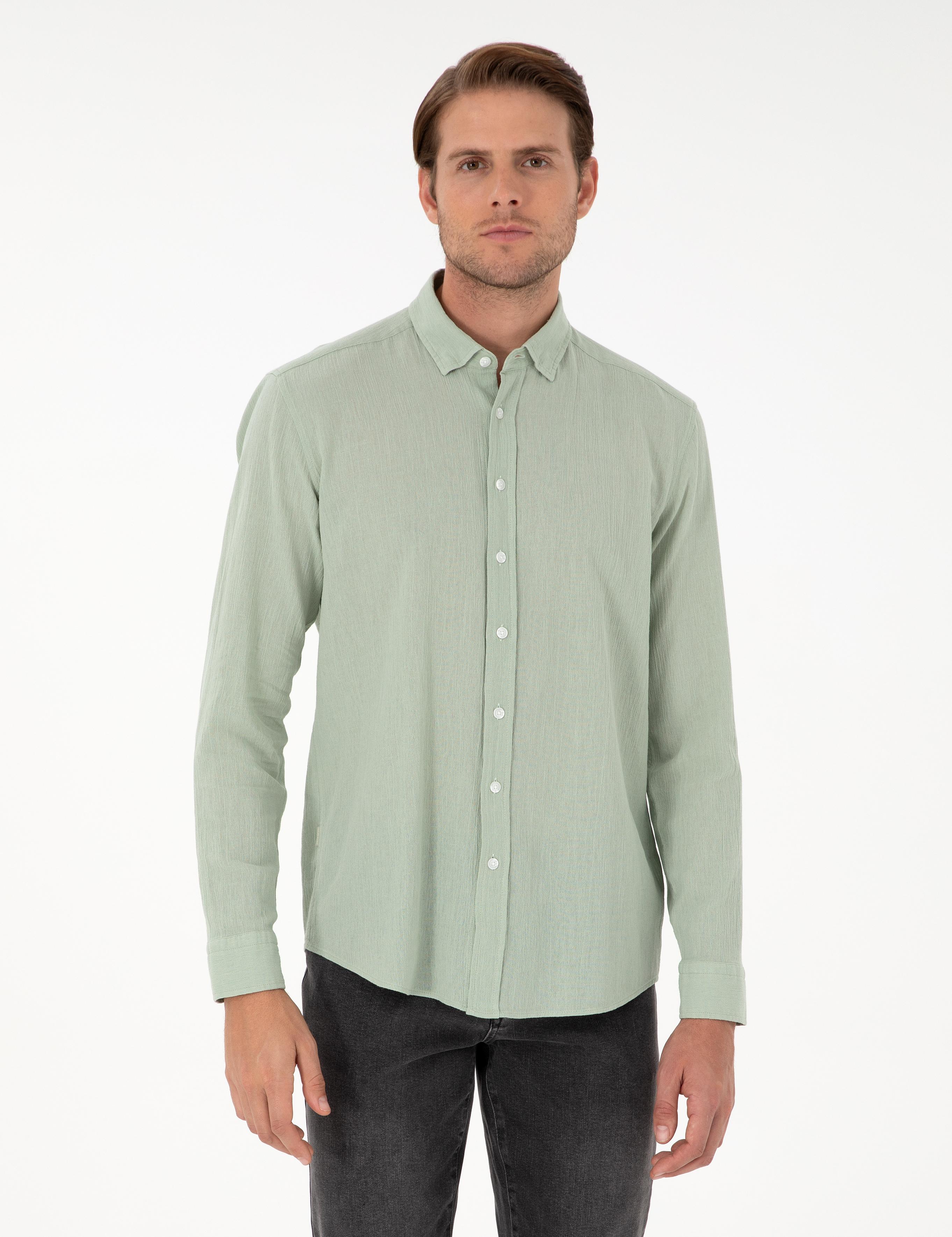Yeşil Regular Fit Uzun Kollu Gömlek