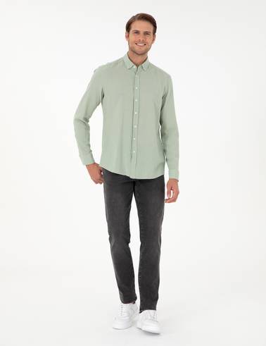 Yeşil Regular Fit Uzun Kollu Gömlek