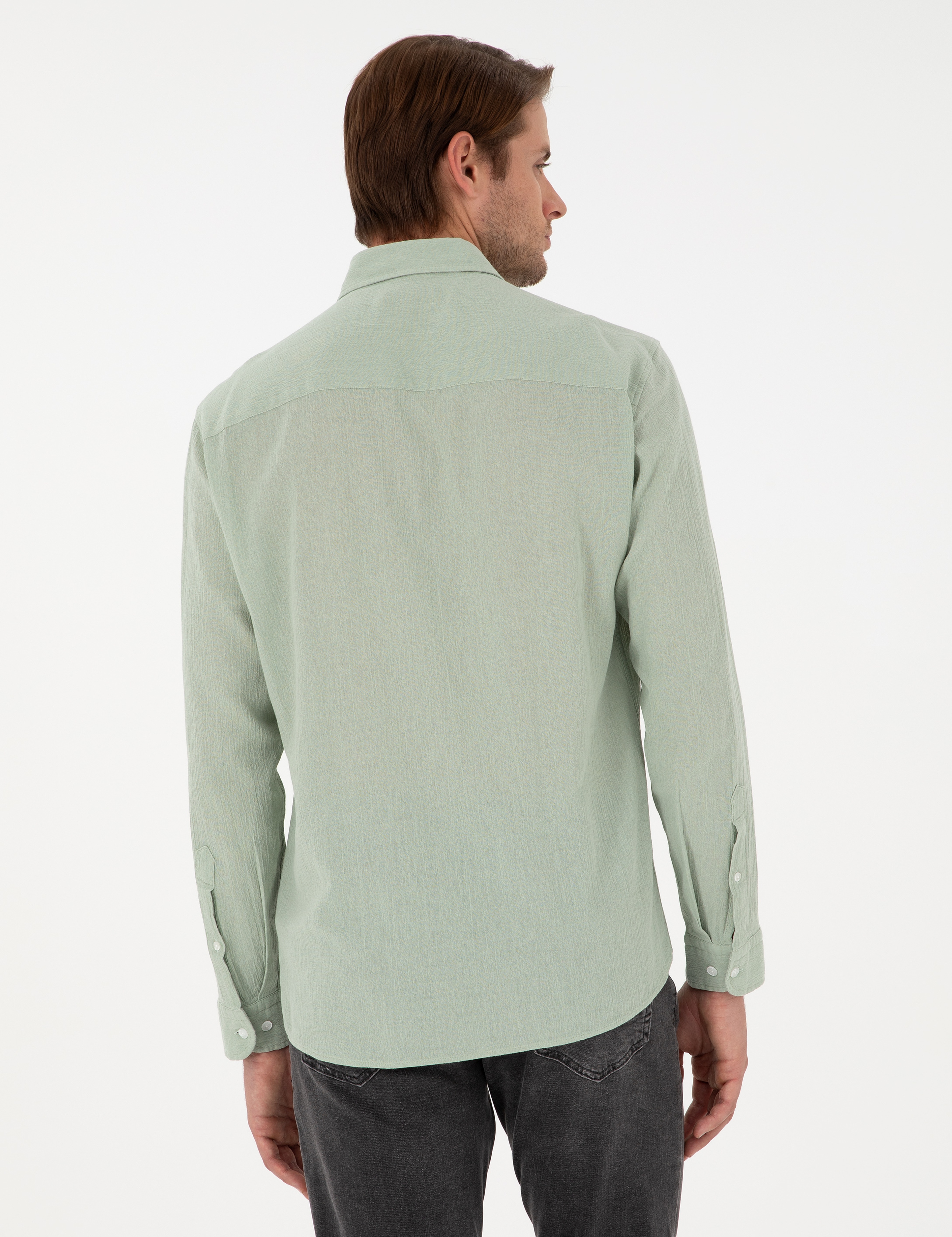 Yeşil Regular Fit Uzun Kollu Gömlek - Image 5