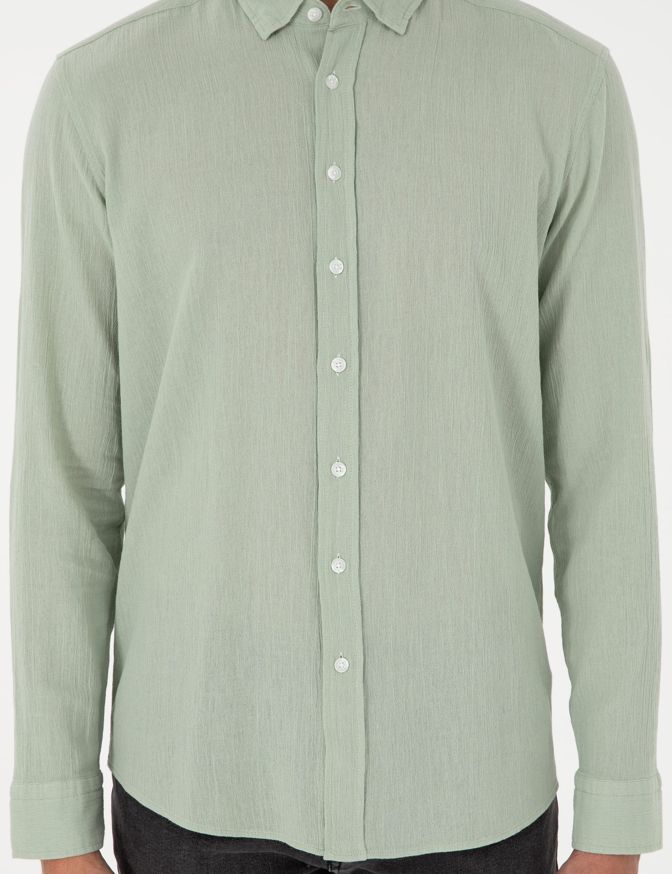 Yeşil Regular Fit Uzun Kollu Gömlek