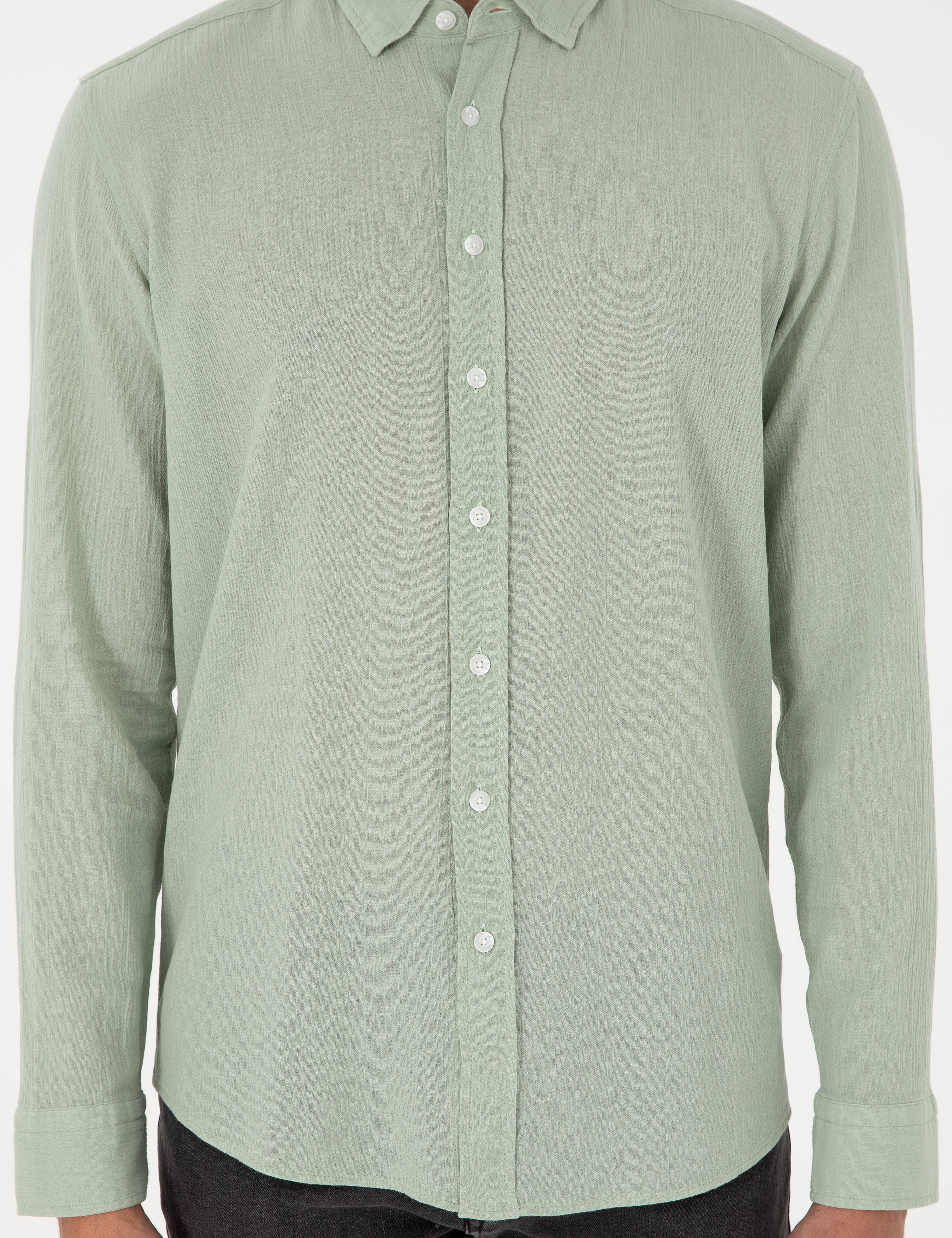 Yeşil Regular Fit Uzun Kollu Gömlek - Image 6