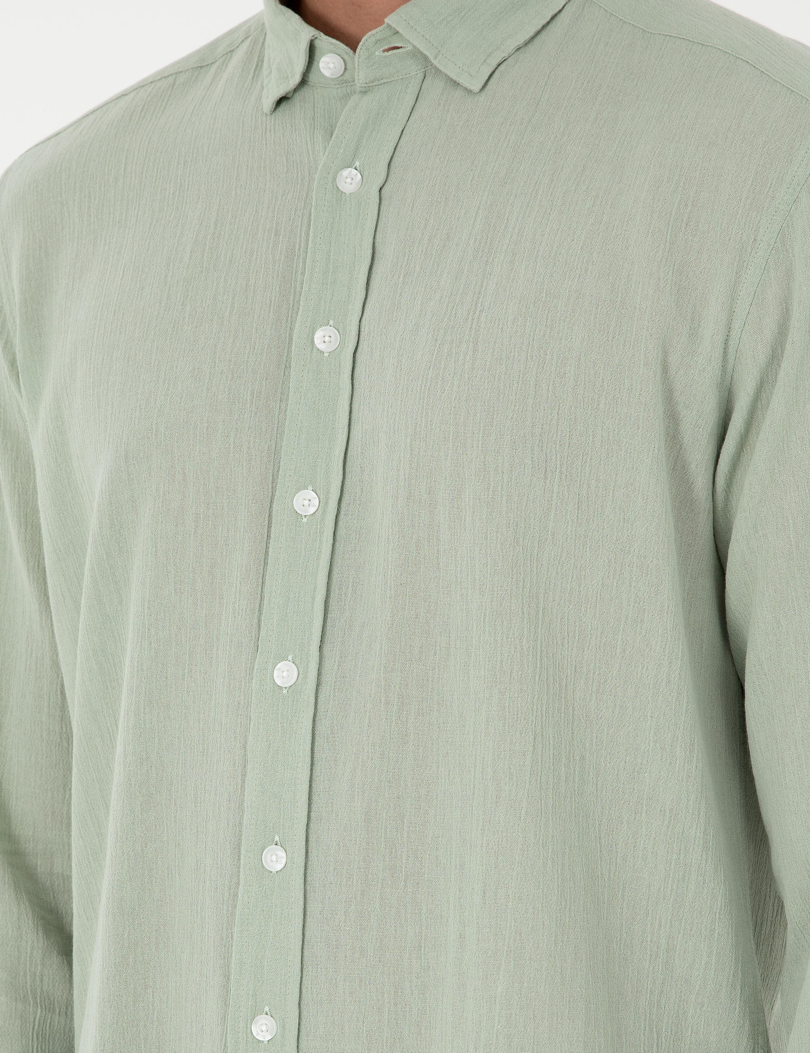 Yeşil Regular Fit Uzun Kollu Gömlek