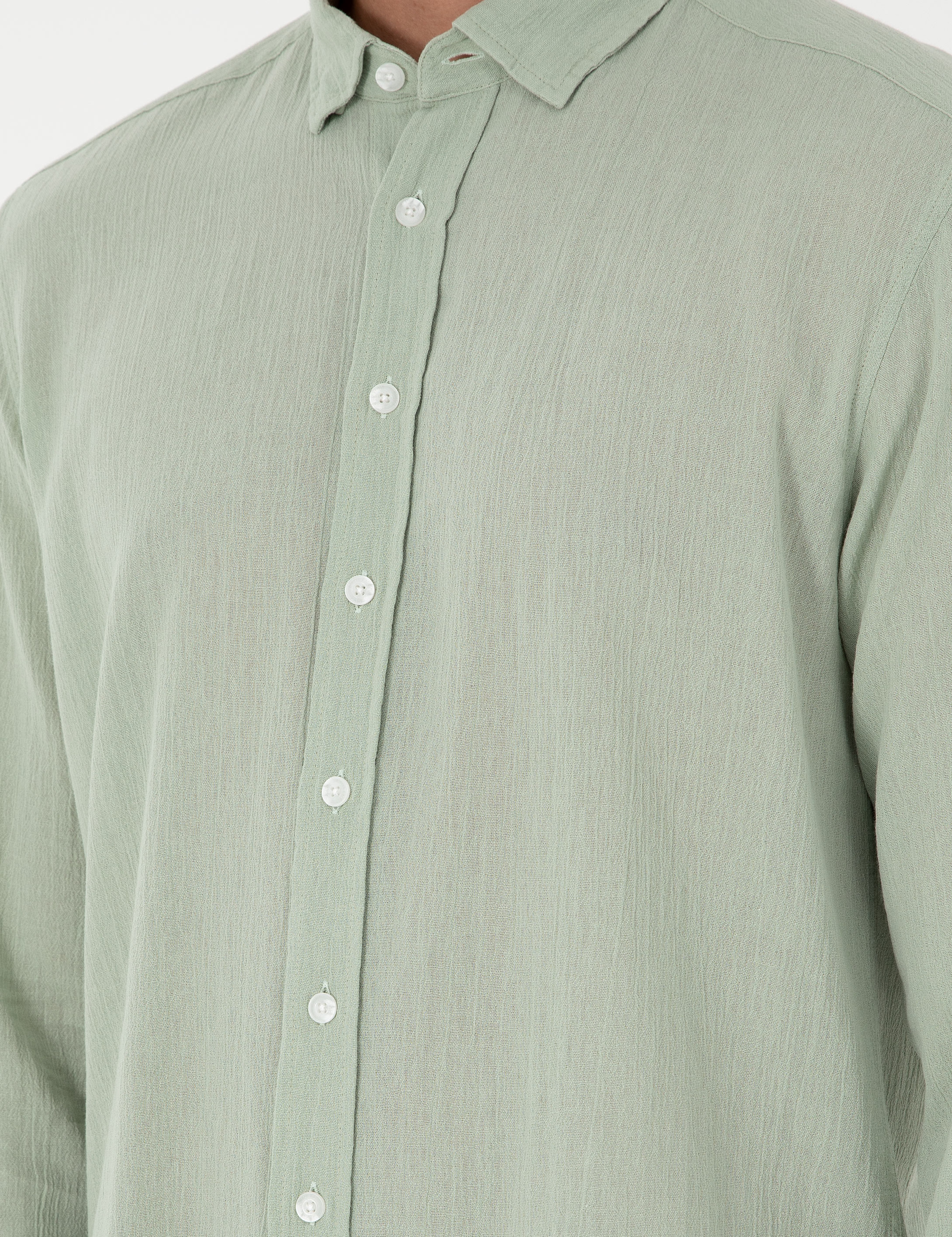 Yeşil Regular Fit Uzun Kollu Gömlek - Image 7