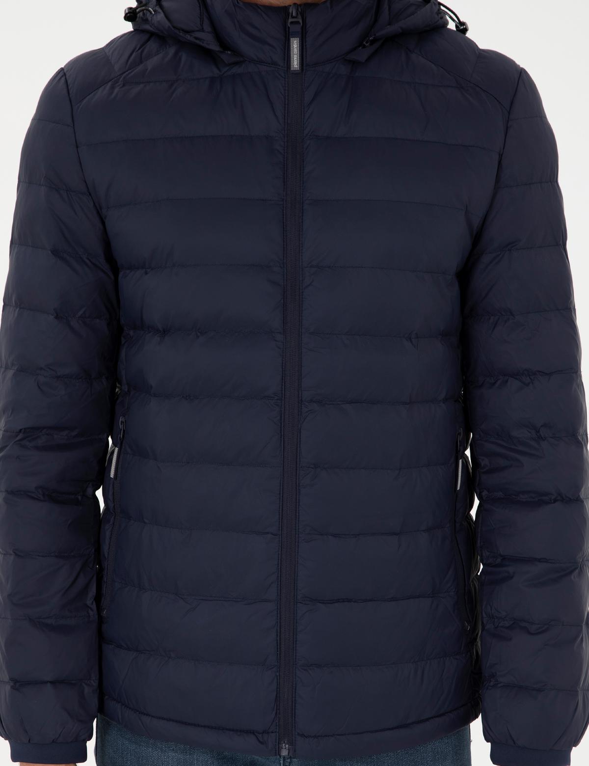 Lacivert Kapüşonlu Cropped Slim Mont - 50292790011