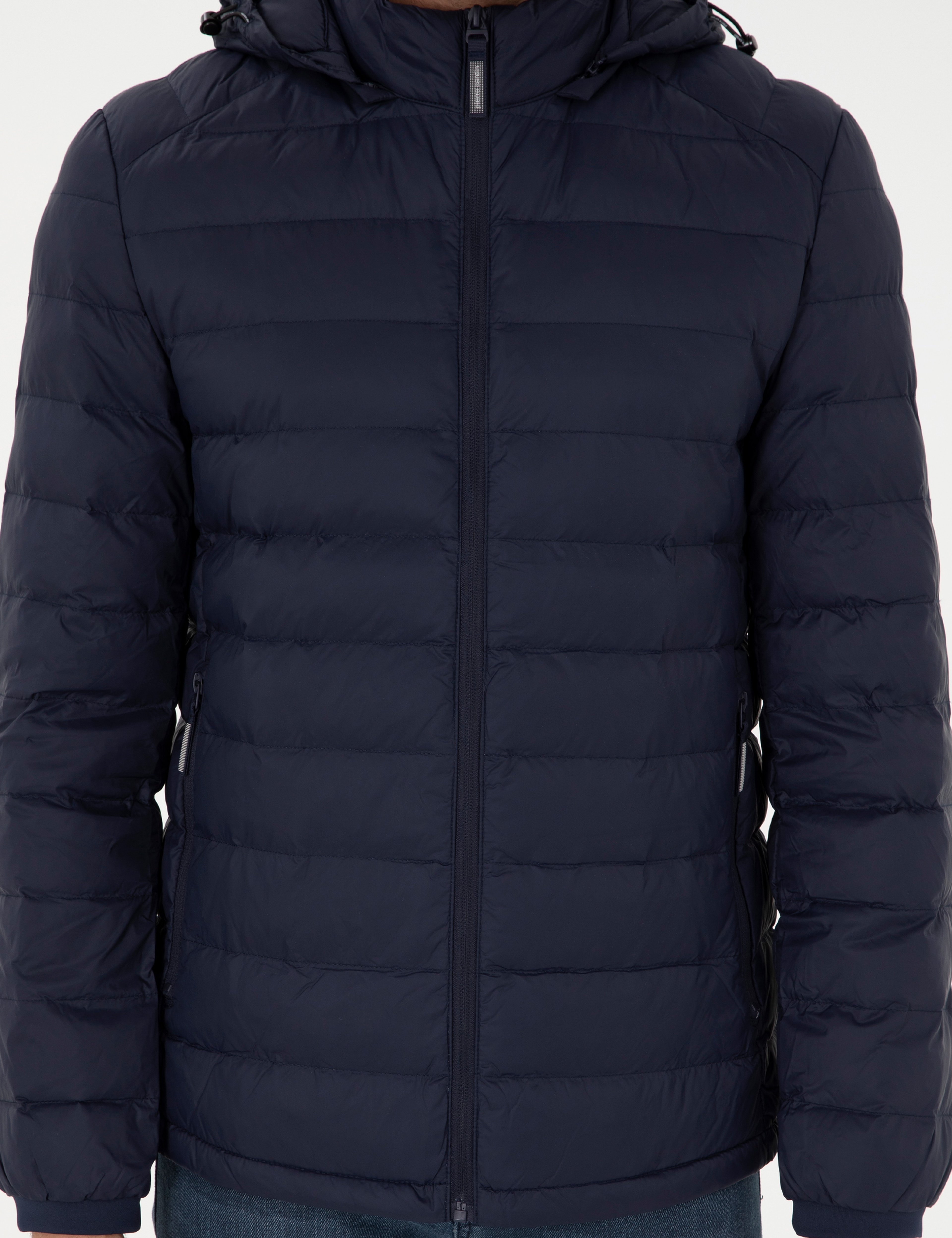 Lacivert Kapüşonlu Cropped Slim Mont - Image 7
