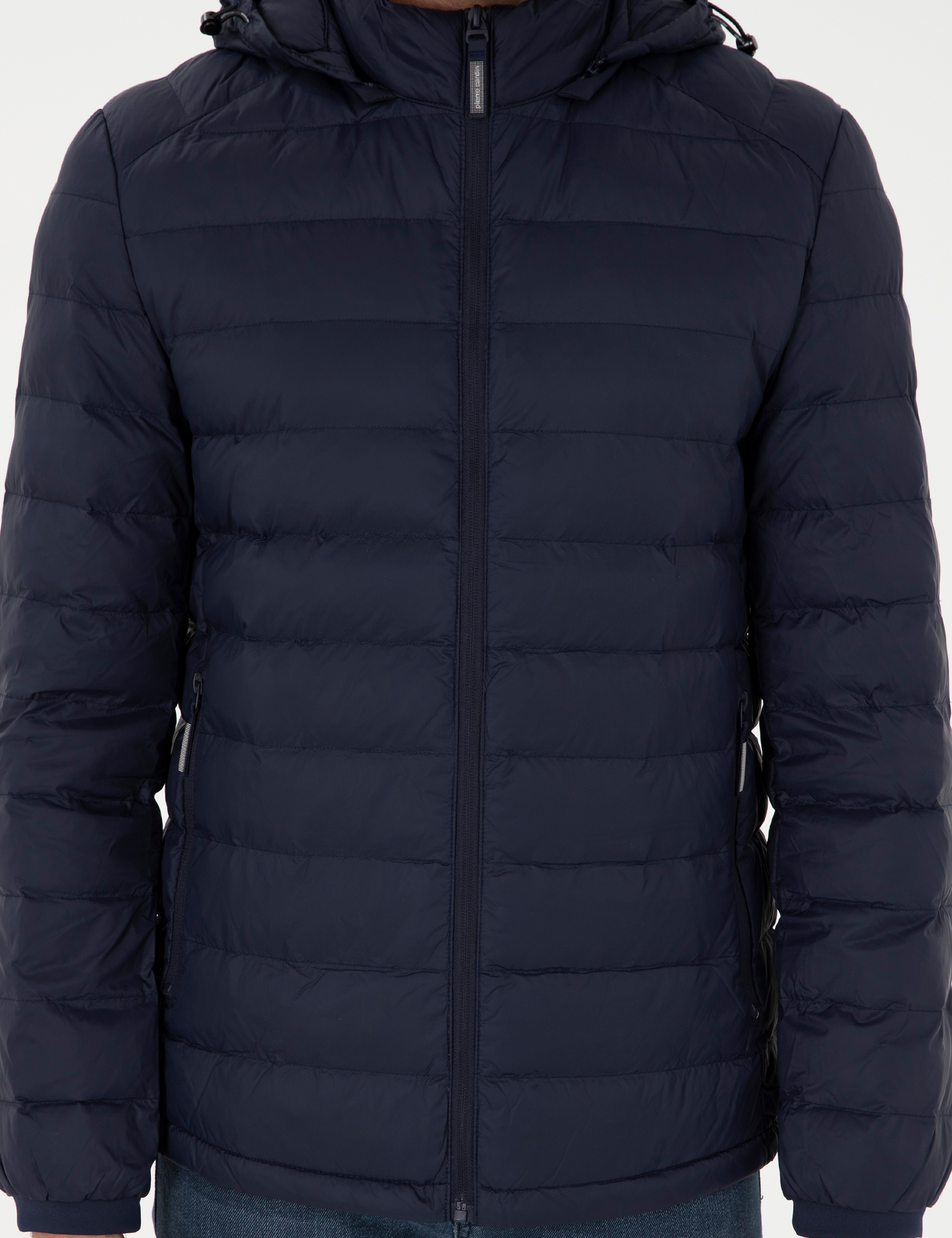 Lacivert Kapüşonlu Cropped Slim Mont