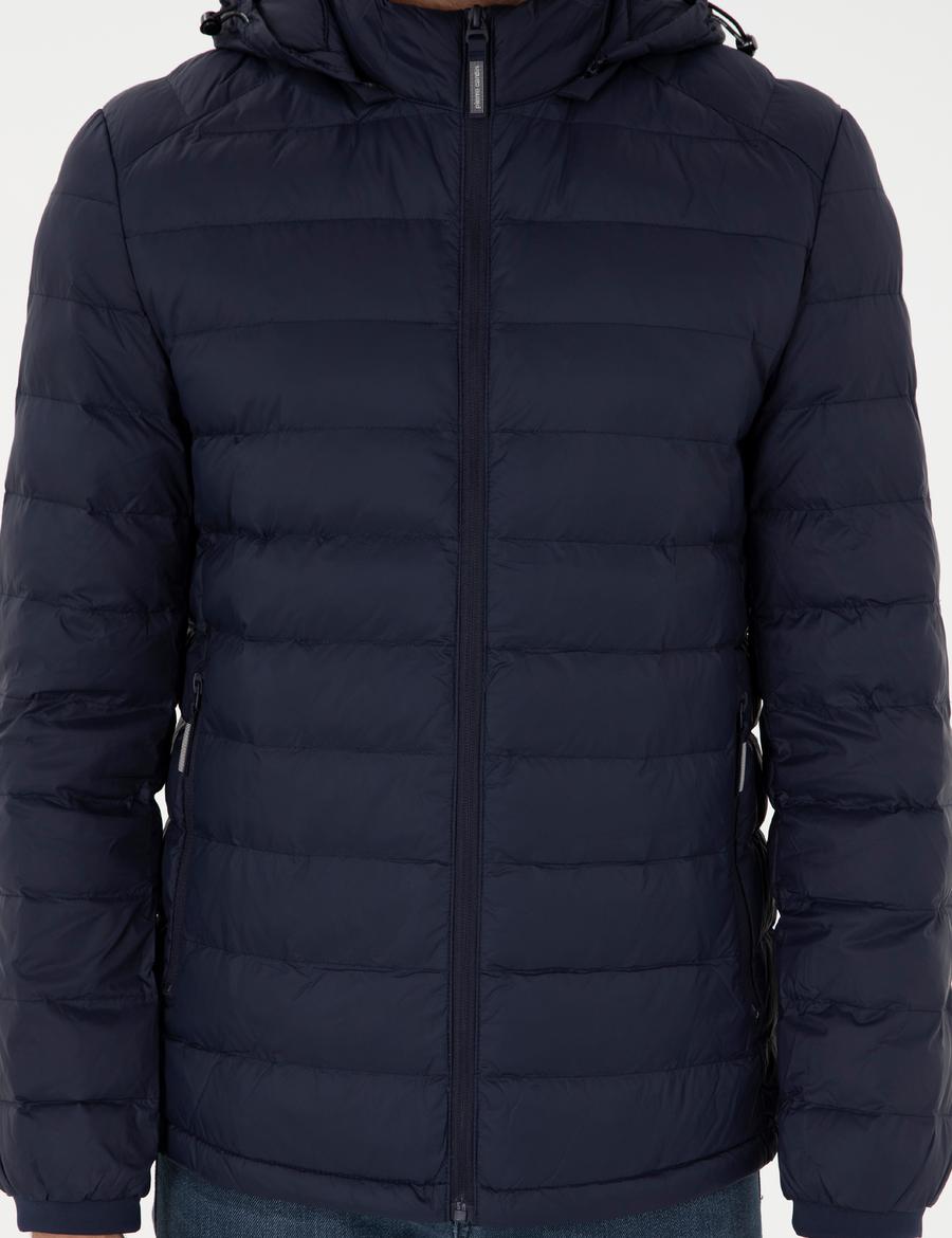 Lacivert Kapüşonlu Cropped Slim Mont