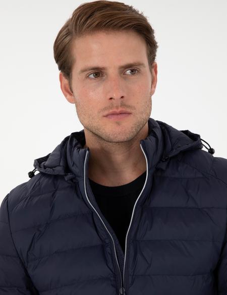 Lacivert Kapüşonlu Cropped Slim Mont - 50292790011