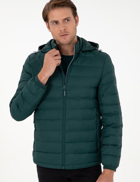 Yeşil Kapüşonlu Cropped Slim Mont - 50292790049