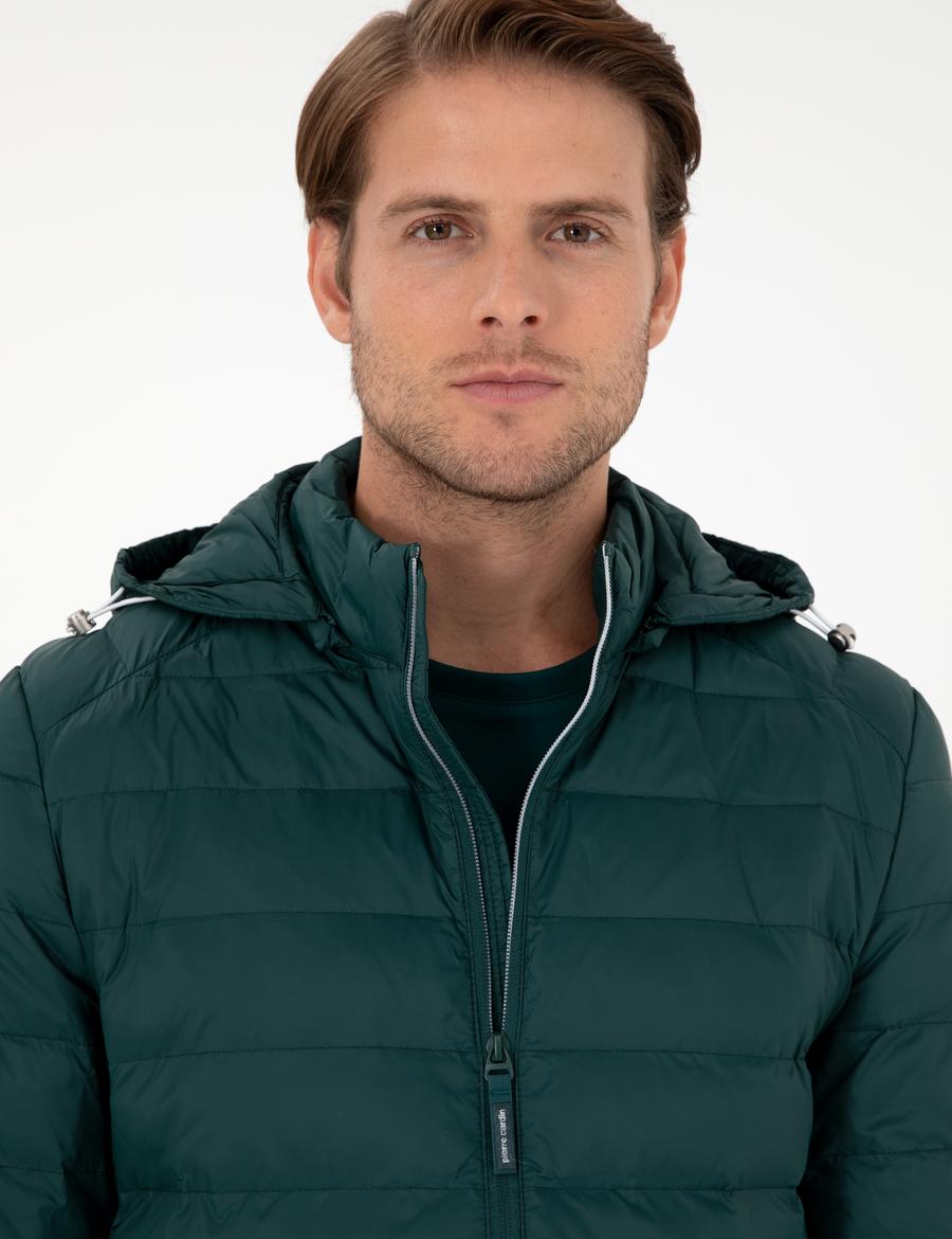 Yeşil Kapüşonlu Cropped Slim Mont