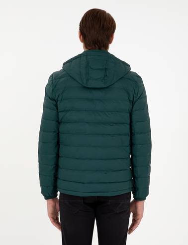 Yeşil Kapüşonlu Cropped Slim Mont
