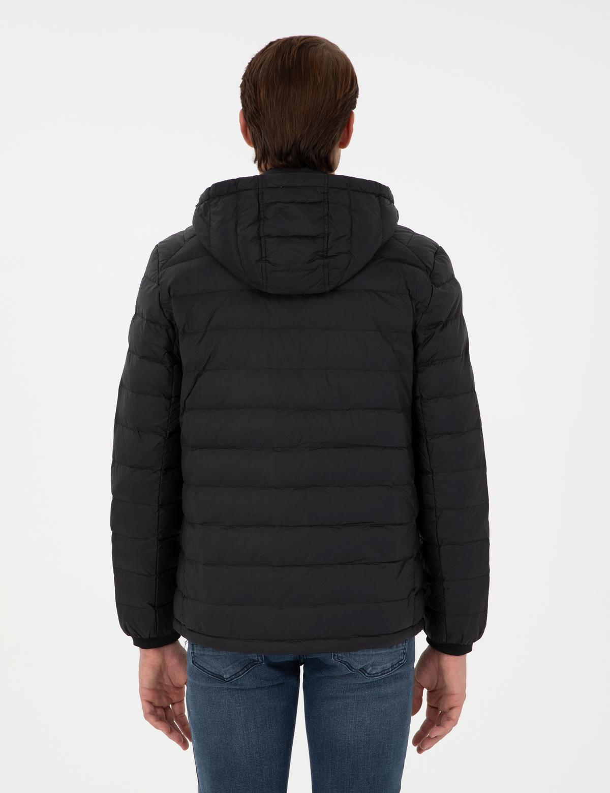 Siyah Kapüşonlu Cropped Slim Mont - 50292790026