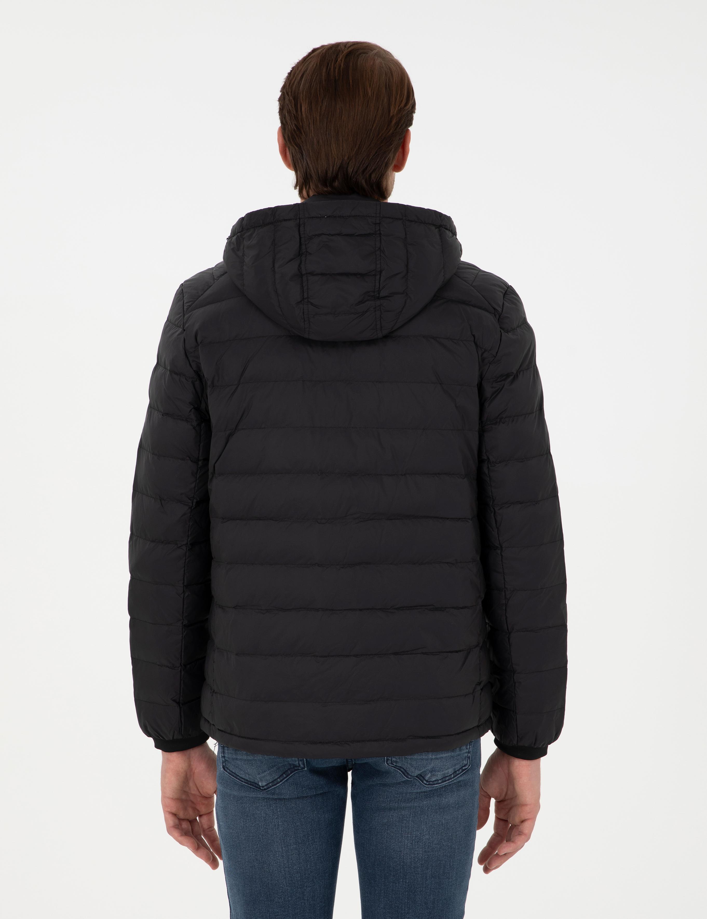 Siyah Kapüşonlu Cropped Slim Mont