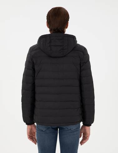 Siyah Kapüşonlu Cropped Slim Mont