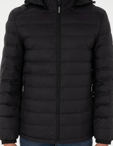 Siyah Kapüşonlu Cropped Slim Mont