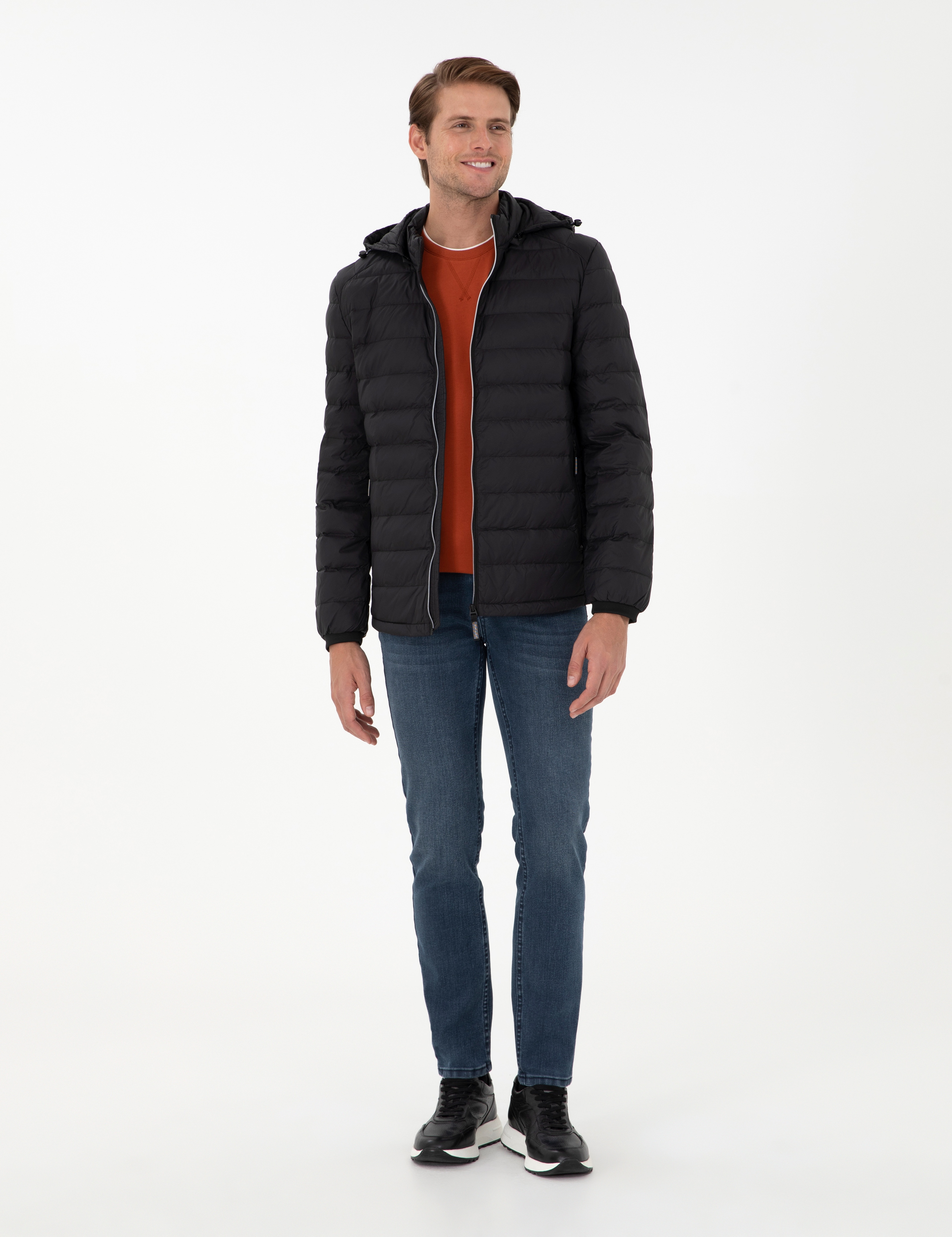 Siyah Kapüşonlu Cropped Slim Mont - Image 4