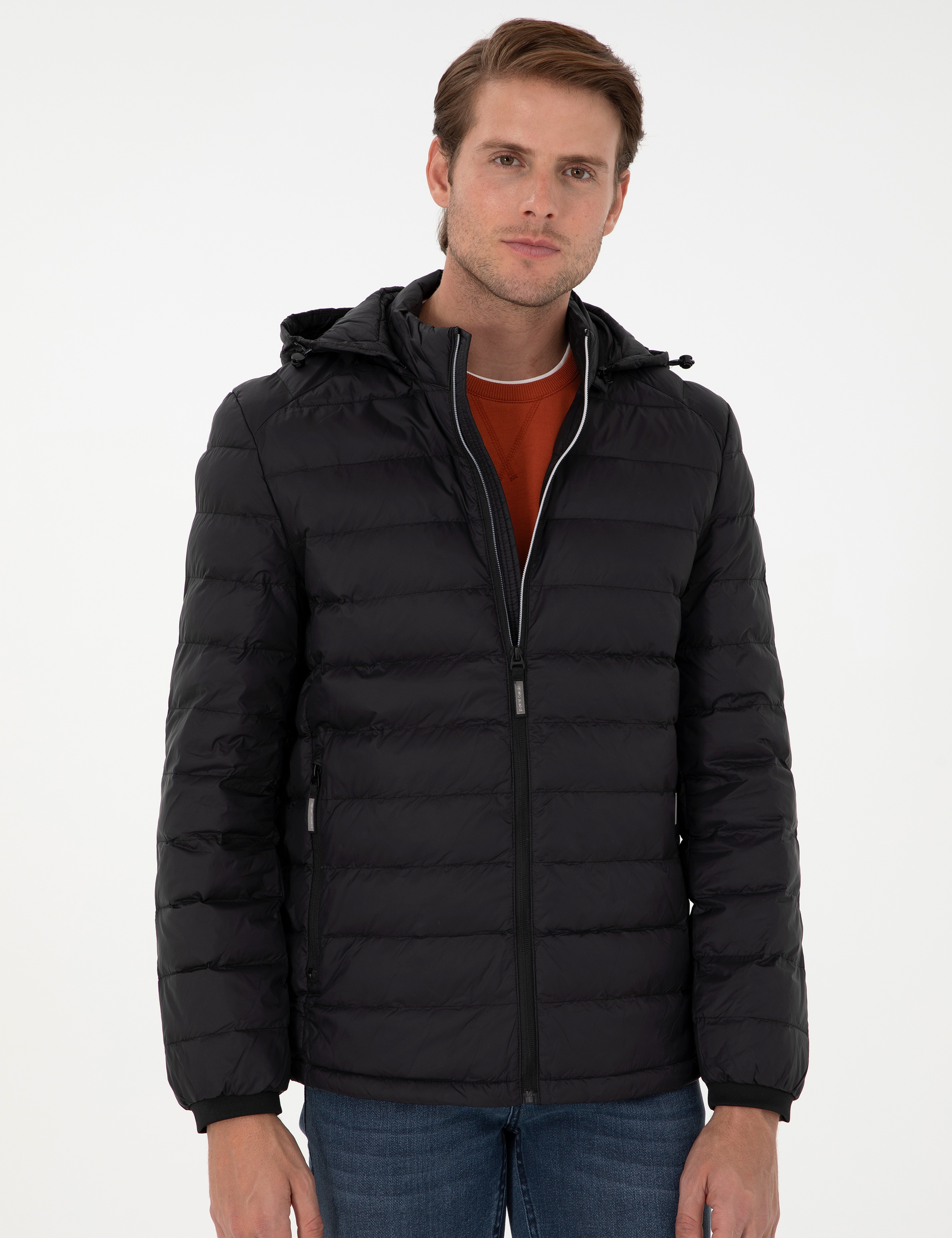 Siyah Kapüşonlu Cropped Slim Mont