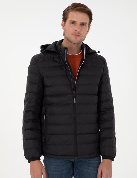 Siyah Kapüşonlu Cropped Slim Mont - 50292790026