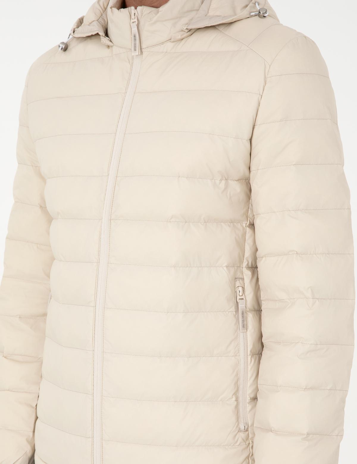 Taş Kapüşonlu Cropped Slim Mont - 50292790033