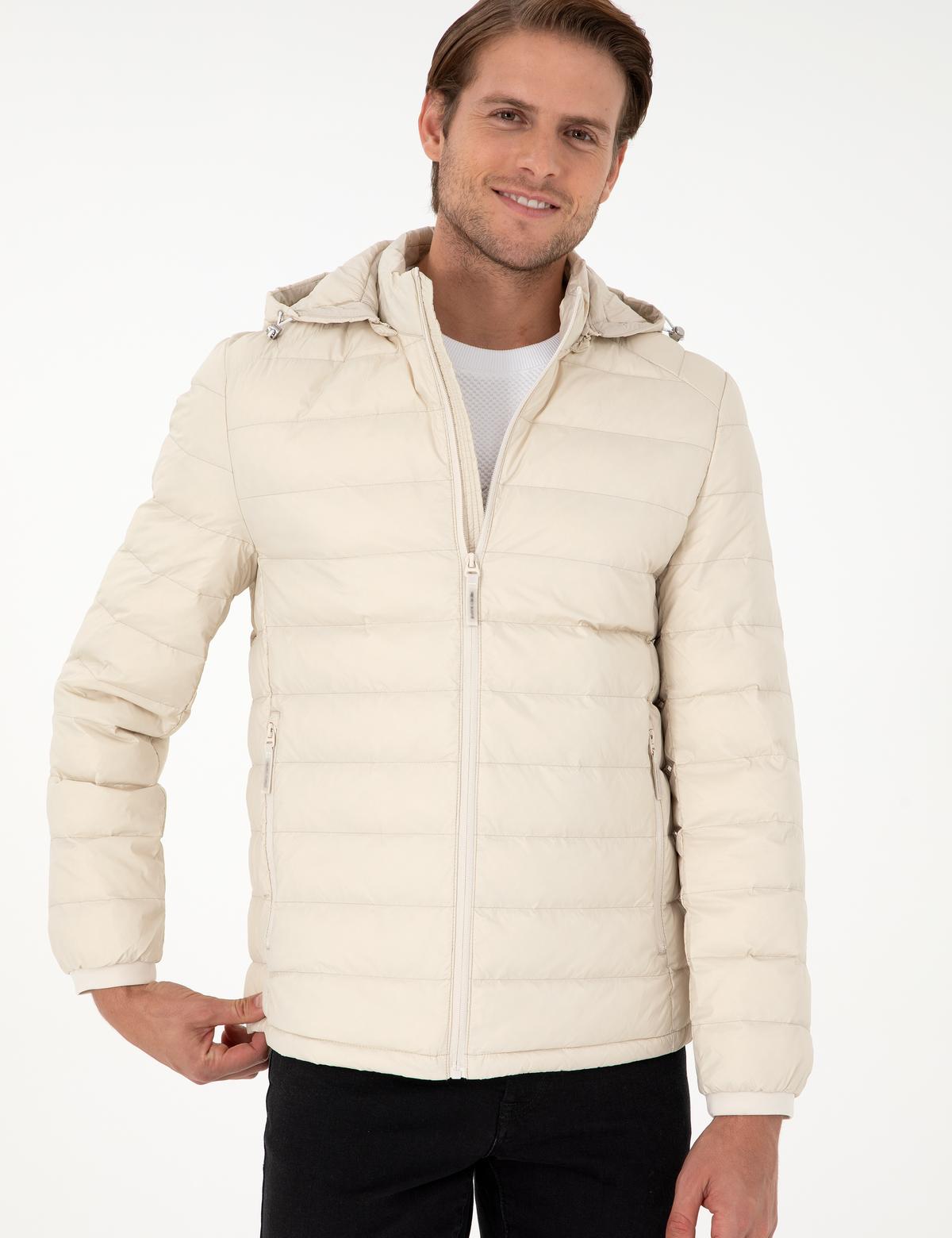 Taş Kapüşonlu Cropped Slim Mont - 50292790033