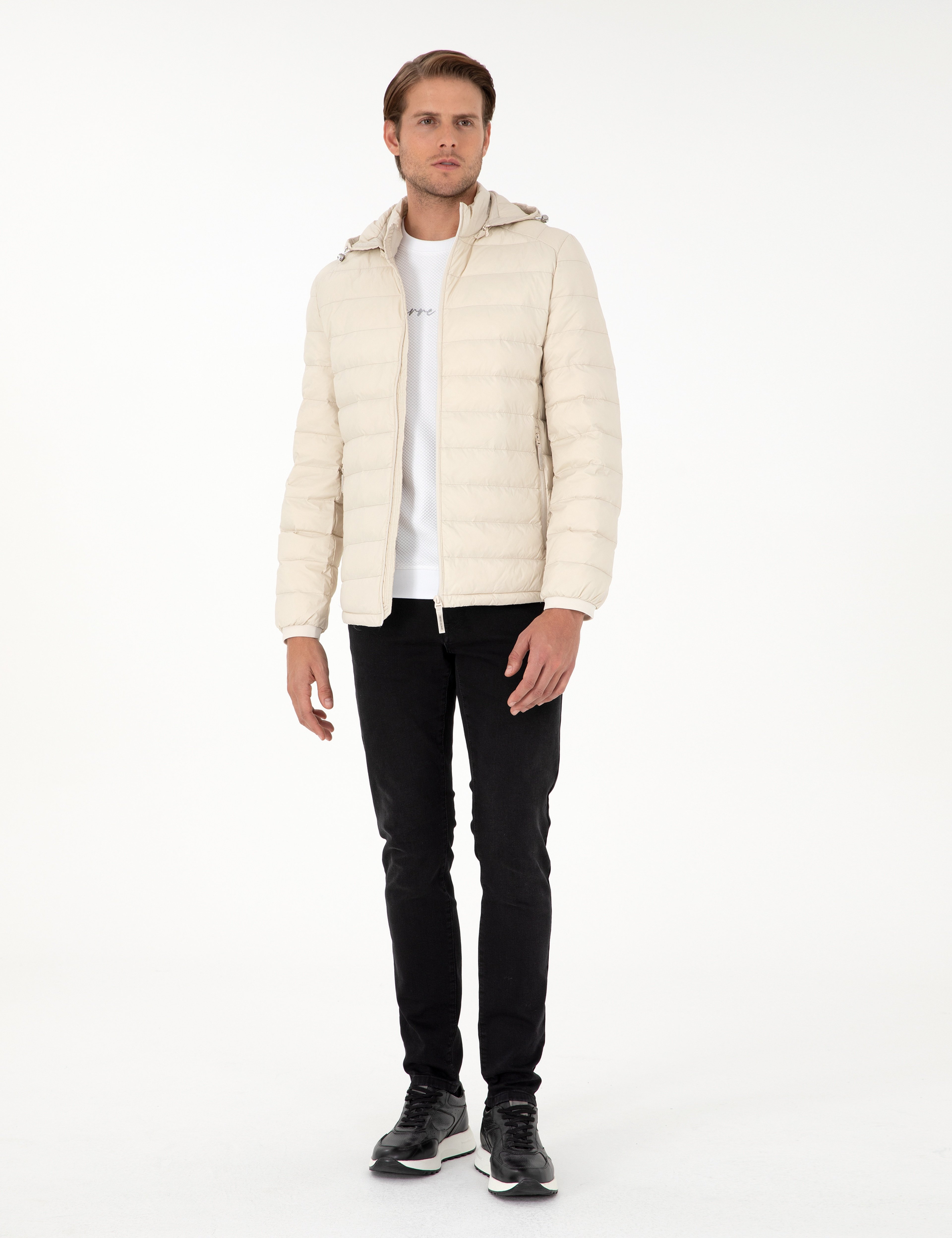 Taş Kapüşonlu Cropped Slim Mont