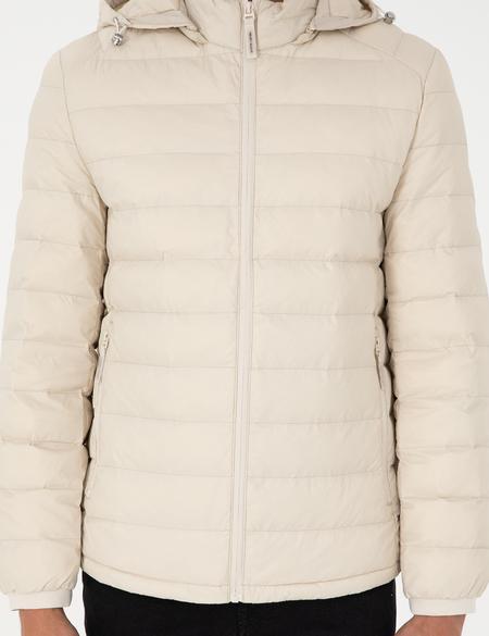 Taş Kapüşonlu Cropped Slim Mont - 50292790033